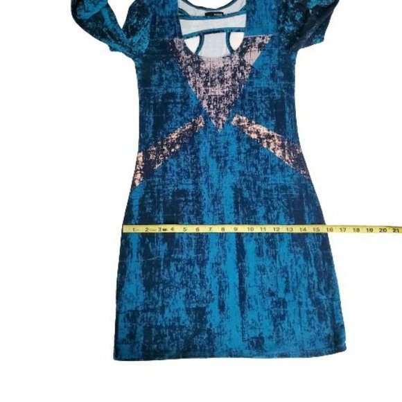 Hurley Women's Blue Artistic Print Atreyu Long Sleeve Bodycon Dress Size Small - Picture 9 of 13